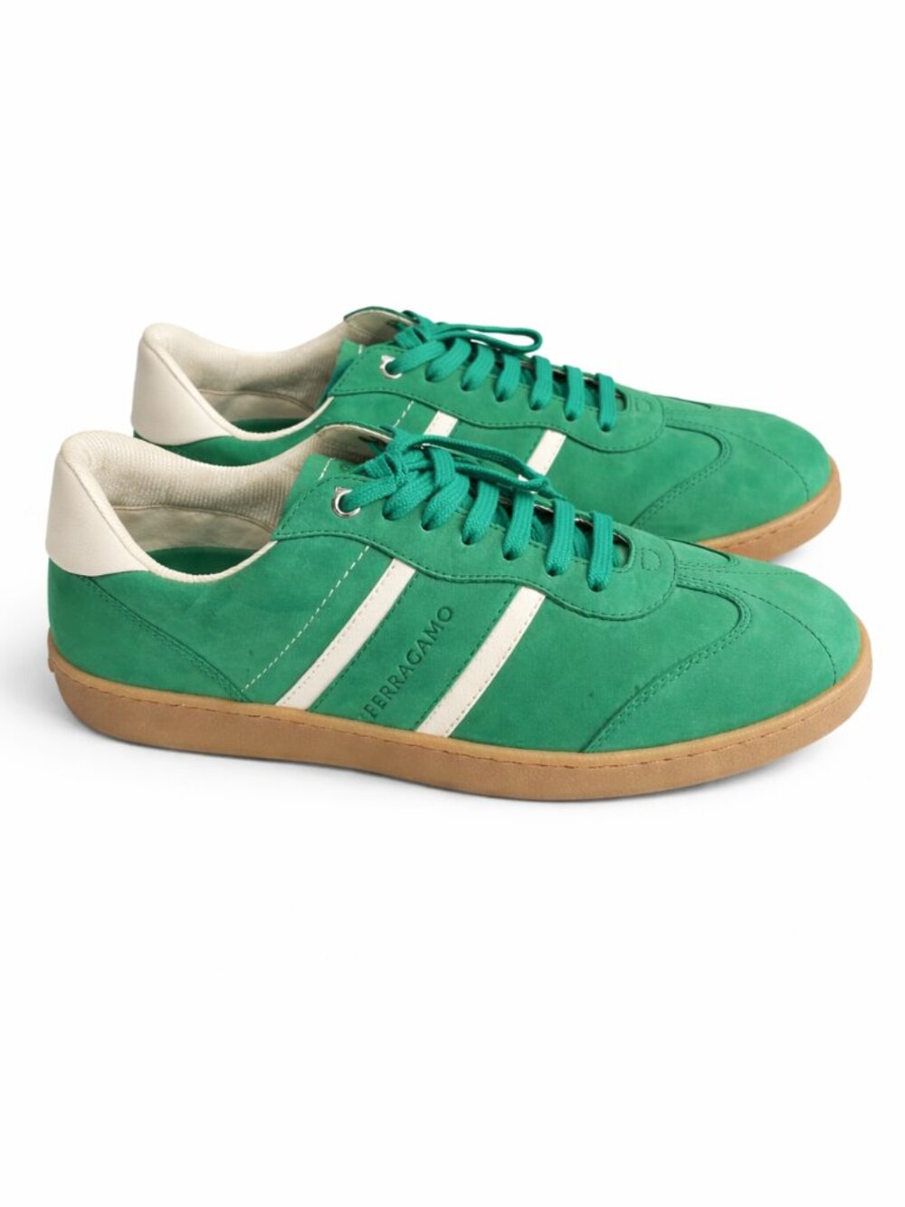 Salvatore Ferragamo Achille 1 Sneakers Green Suede Leather Men’s Size 7 Italy Lu